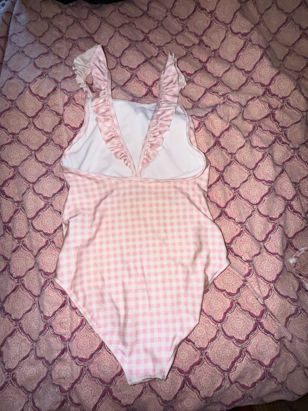 Polo Ralph lauren girls one piece swimsuit size 12 pink white gingham - Picture 4 of 5